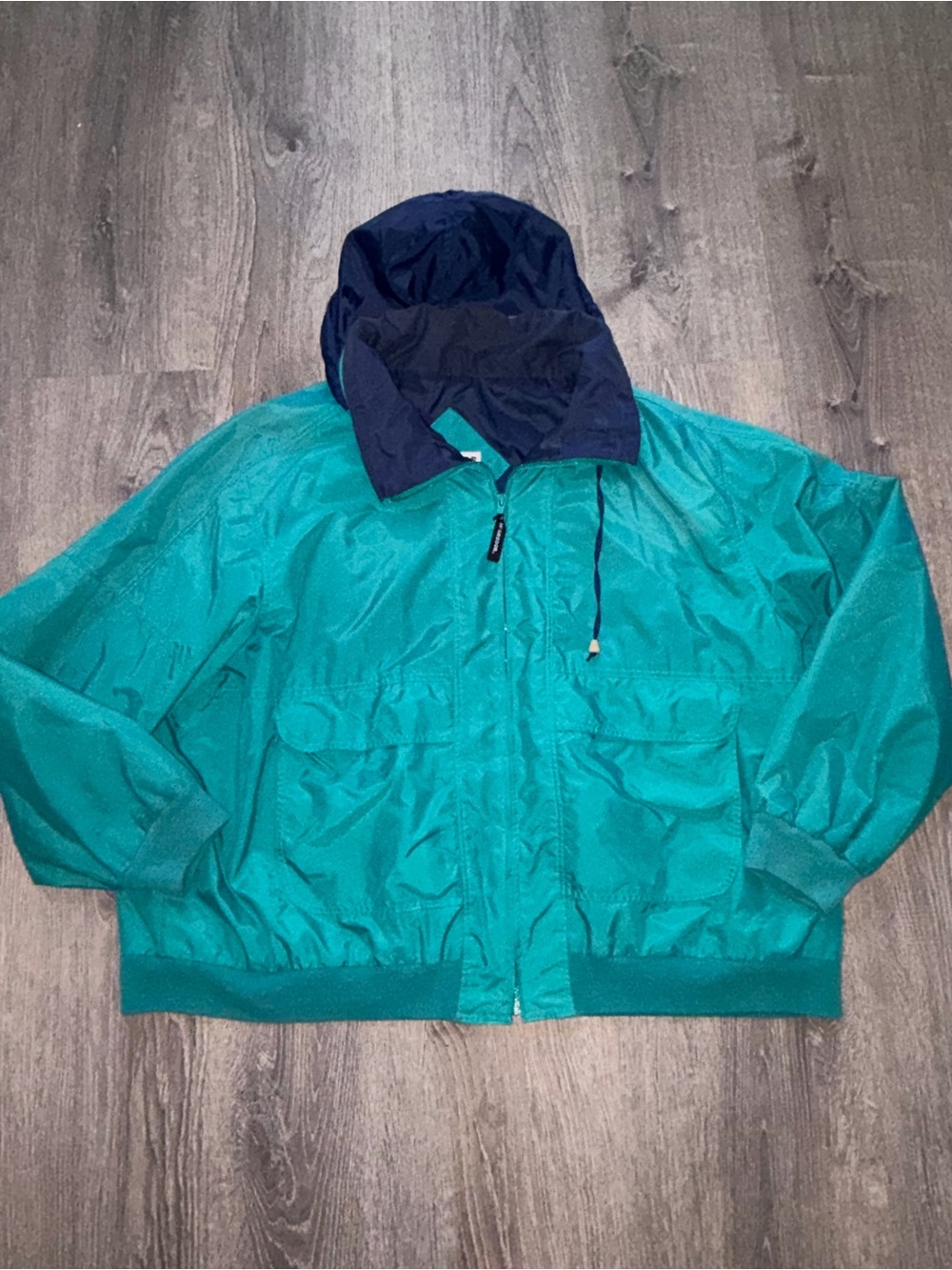 Vintage McGregor Anti-Freeze Hooded Nylon Windbreaker Jacket Teal/Navy Zip  Mens